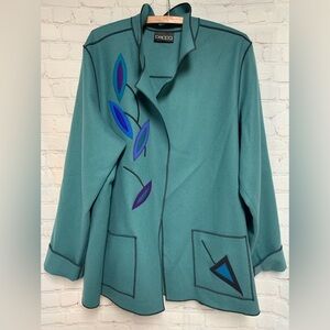 Beppa Wool Teal Kimono Jacket Artistic Design Size L USA